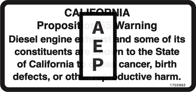 JLG 1702962 Decal Warning Prop 65 Dsl