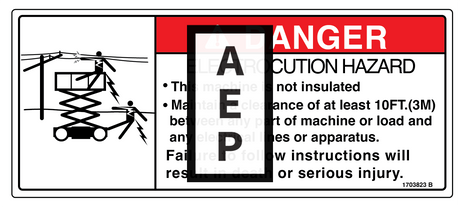 JLG 1703823 Decal Danger Elect Hazard