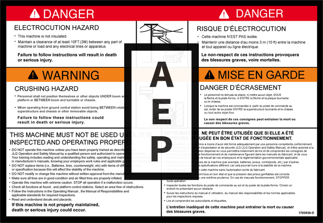 JLG 1703930 Decal Warning Mtb Can