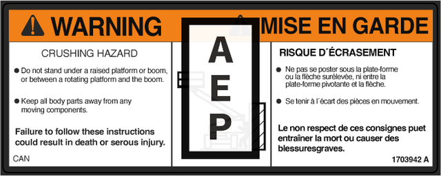 JLG 1703942 Decal Warning Crushing Can