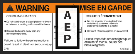 JLG 1703948 Decal Warning Crushing Can