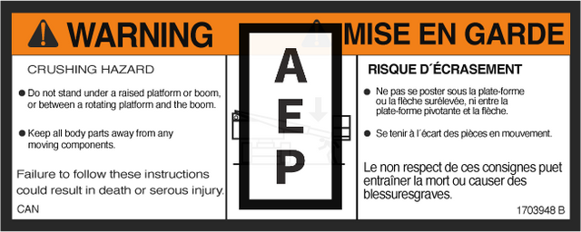 JLG 1703948 Decal Warning Crushing Can