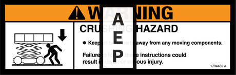 JLG 1704432 Decal Warning Crushing