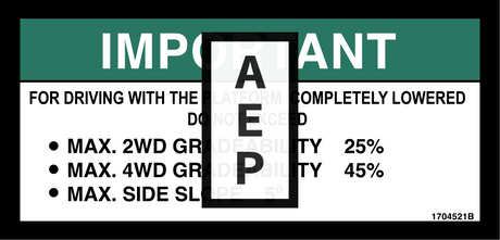JLG 1704521 Decal Gradeability
