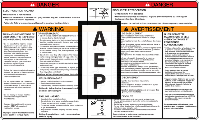 JLG 1704684 Decal Danger Warningeng Fre
