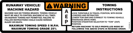 JLG 1705090 Decal Towing Instruction