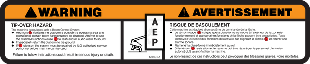JLG 1705341 Decal Tip Over Bcseng Fre