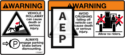 JLG 1705957 Decal Warning Veh Rollaway