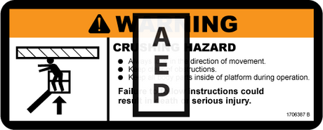 JLG 1706387 Decal Crushing Plf