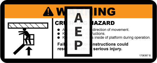 JLG 1706387 Decal Crushing Plf