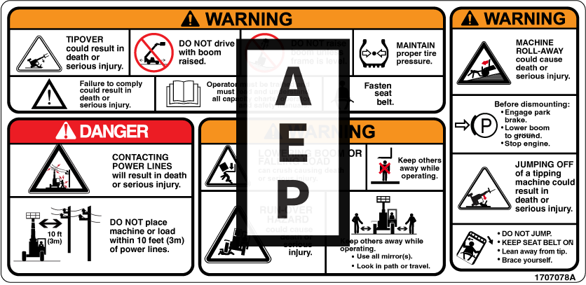 JLG 1707078 Decal Warning Cab
