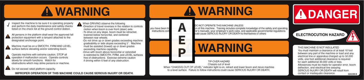 JLG 3252369 Decal Nameplate Warning Danger