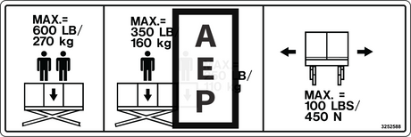 JLG 3252588 Decal Nameplate Capacity 600 Lb