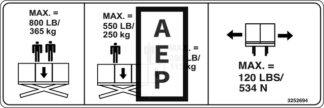 JLG 3252694 Decal Nameplate Capacity800# 365Kg