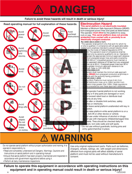 Skyjack 156320 Decal Danger Warning Info