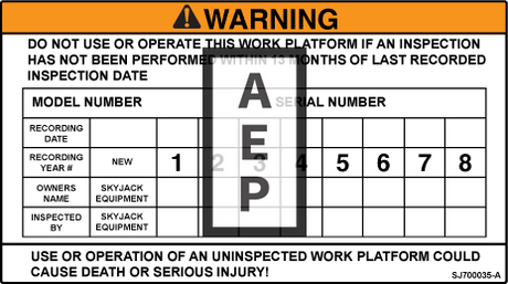 Skyjack 700035 Decal Inspection List No