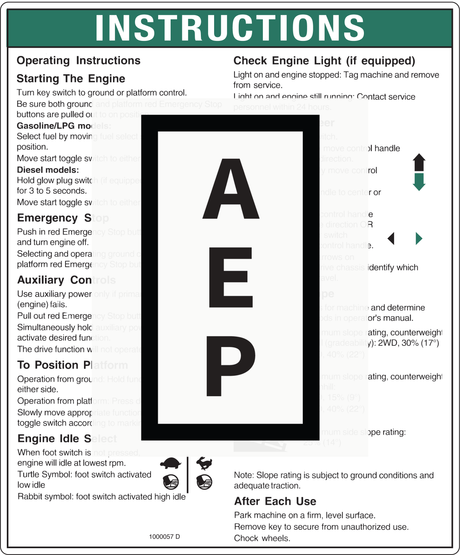 Genie 1000057 DECAL,NOTICE,OPER INST.IC