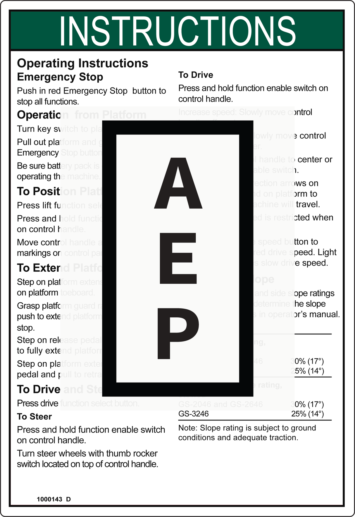 Genie 1000143 DECAL,INSTRUCT-OP,GEN5,GS-46