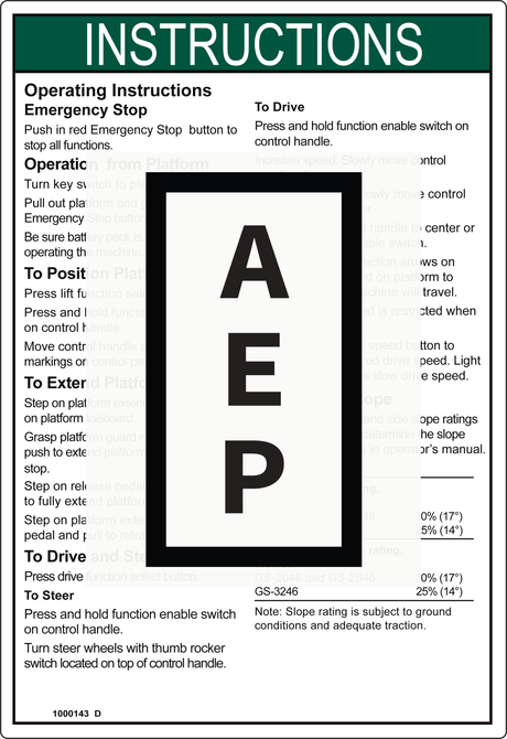 Genie 1000143 DECAL,INSTRUCT-OP,GEN5,GS-46