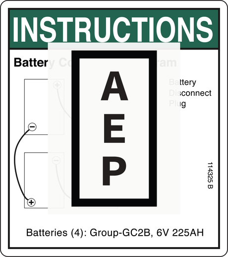 Genie 114325 DECAL,BATTERY CONN DIAG,GR