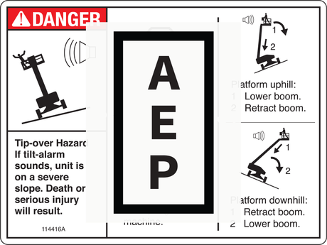 Genie 114416 DECAL,DANGER,TIPOVER,TILT