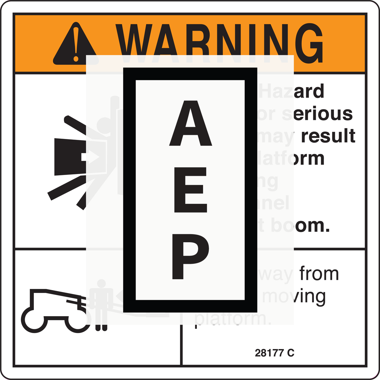 Genie 28177 DECAL,WARN,CRUSH HAZARD PLAT