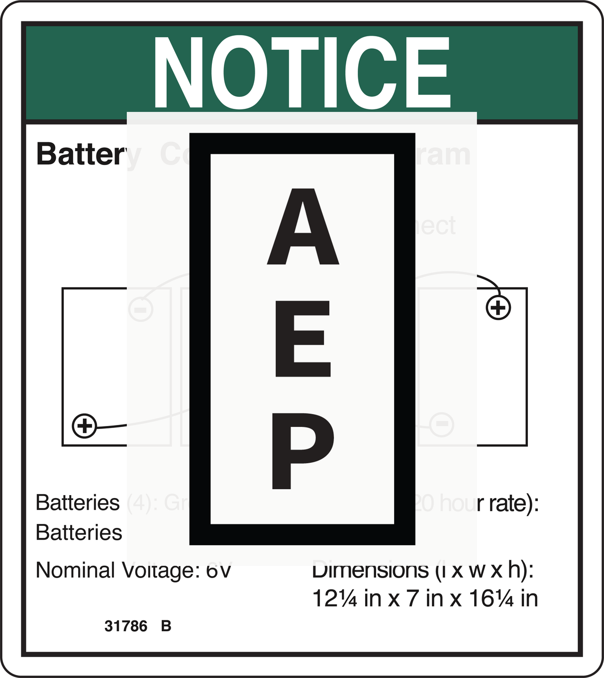 Genie 31786 DECAL,NOTICE,BATT CONNECTION