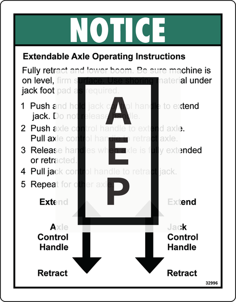 Genie 32996 DECAL,NOTICE,EXT AXLE OPER