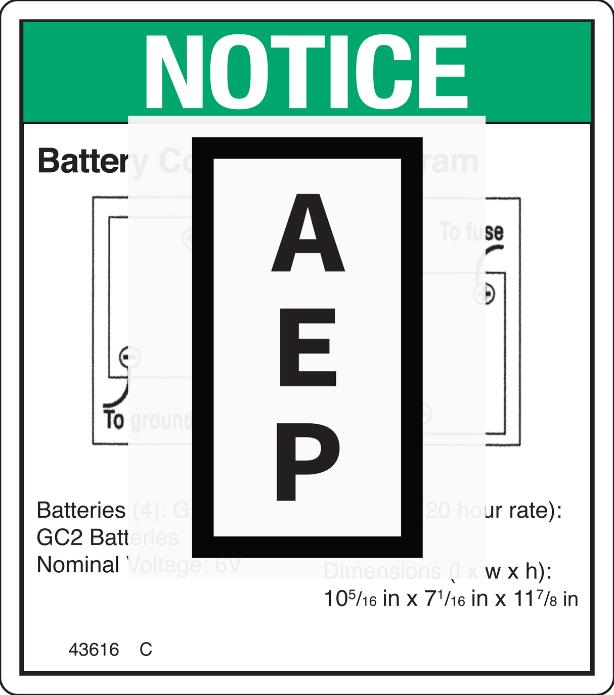 Genie 43616 DECAL,NOTICE,BATTERY CONNECT