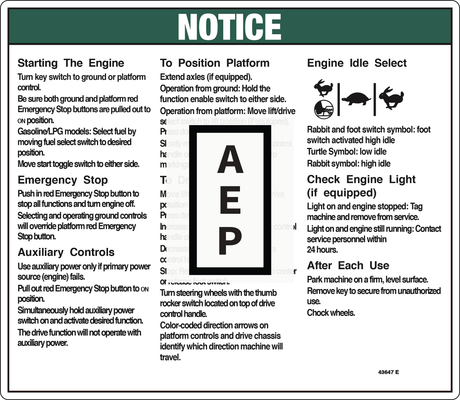 Genie 43647 DECAL,NOTICE,OPER INST.IC***