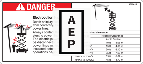 Genie 43696 DECAL,DANGER,ELEC HAZARD,GS