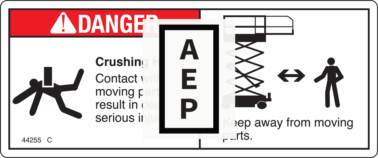 Genie 44255 DECAL,DANGER,CRUSHING HAZARD