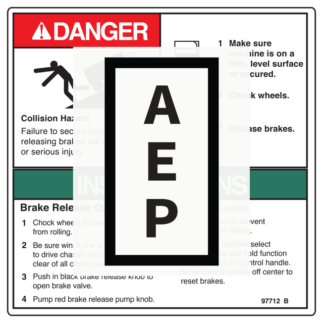 Genie 97712 DECAL,DANGER,BRAKE REL SAFETY*