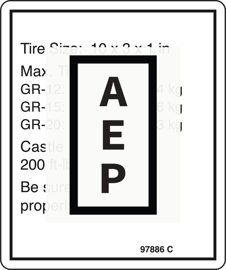 Genie 97886 DECAL,LABEL,TIRE SPECS,GR***