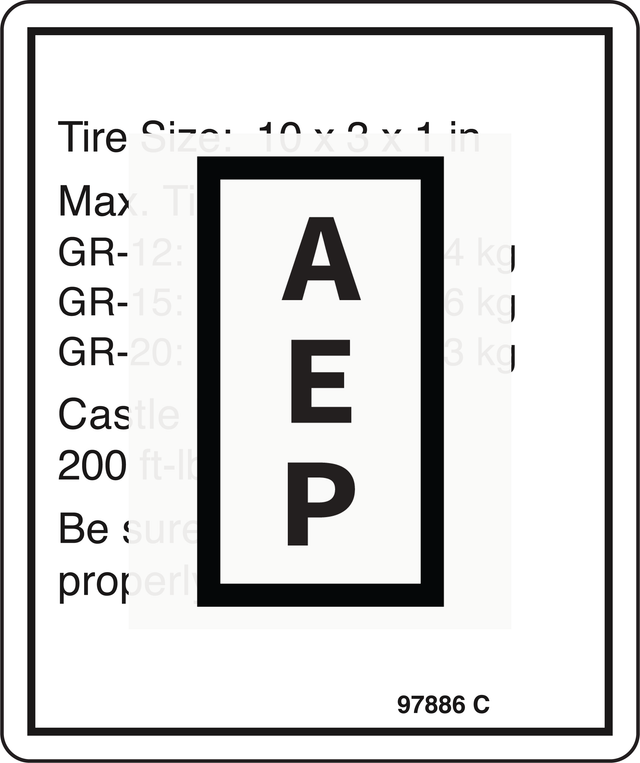 Genie 97886 DECAL,LABEL,TIRE SPECS,GR***