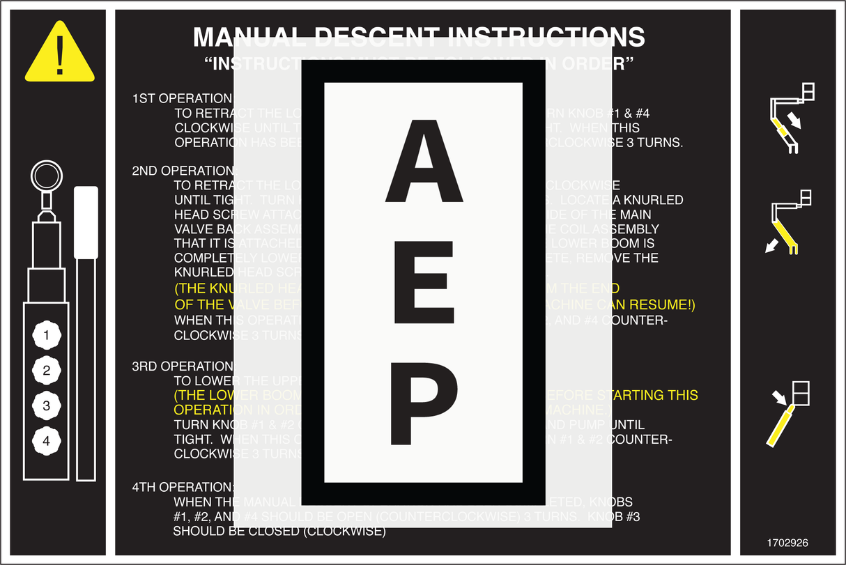 JLG 1702926, DECAL, MAN DESCENT (INSTRUCT)