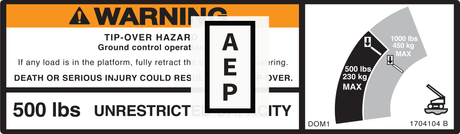 JLG 1704104, DECAL, WARNING DUAL CAP (DOM1)