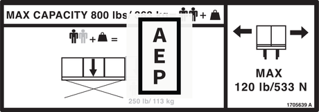 JLG 1705639, DECAL,CAPACITY 800LB - 363KG