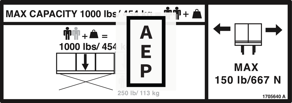JLG 1705640, DECAL,CAPACITY 1000LB - 454KG