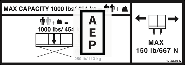 JLG 1705640, DECAL,CAPACITY 1000LB - 454KG