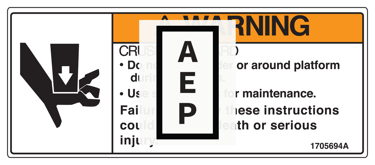 JLG 1705694, DECAL,CRUSHING 1930ES