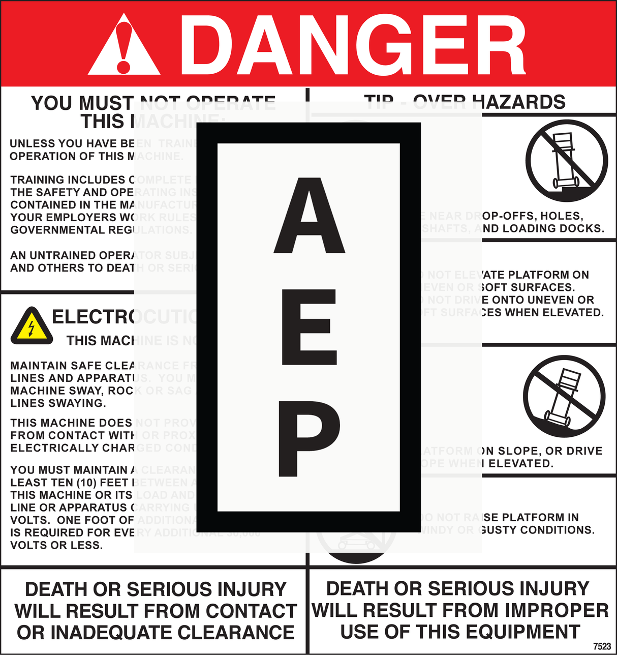 Mec 7523 Decal, Danger Electtip Over