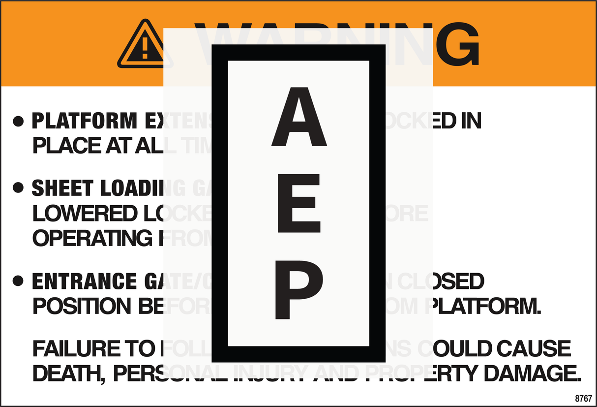 Mec 8767 Decal, Lock Warning