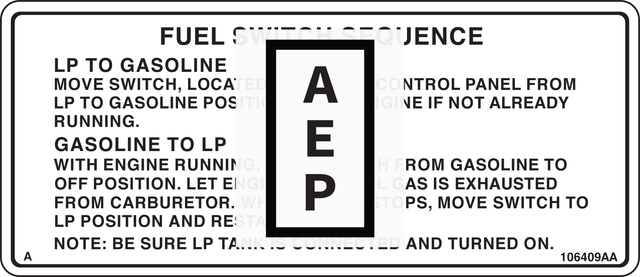 Skyjack 106409 Decal, Fuel Switch Sequence