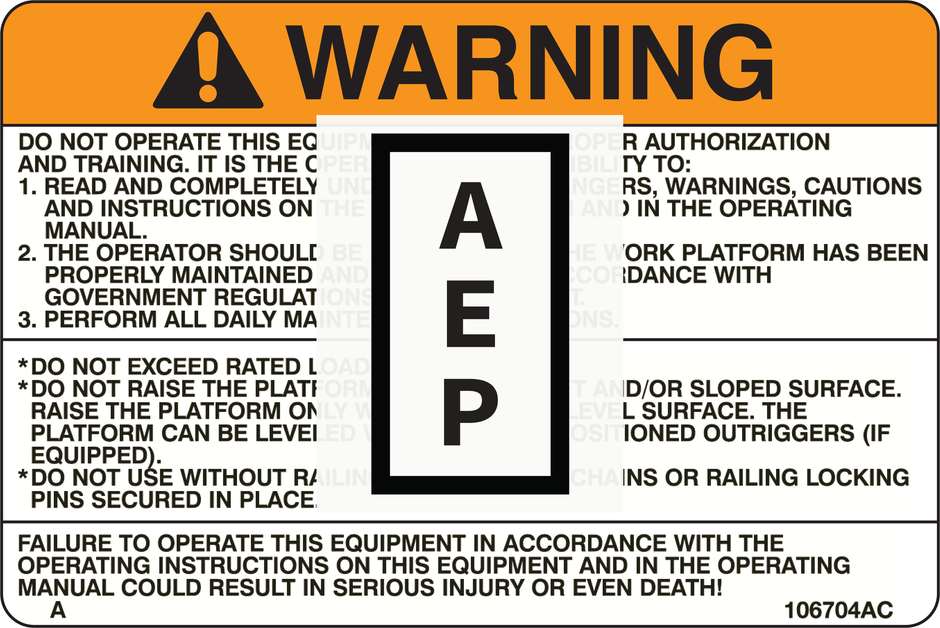 Lift Safety Labels | Aerial Equipment Parts