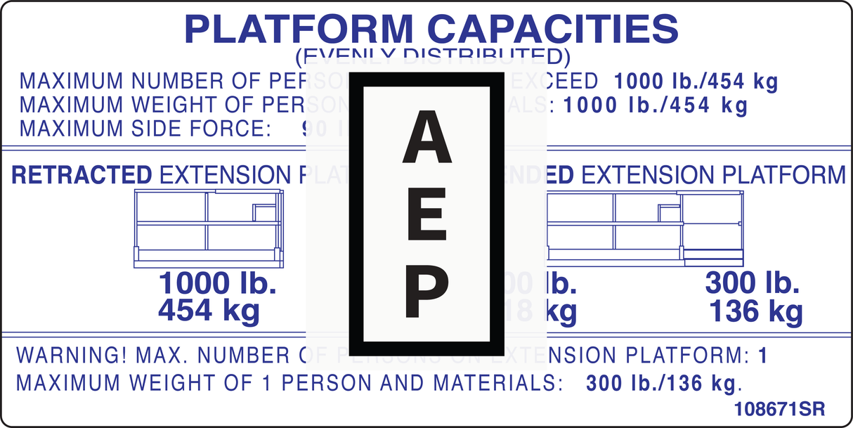 Skyjack 108671 DECAL, VL, 1000 LB CAP