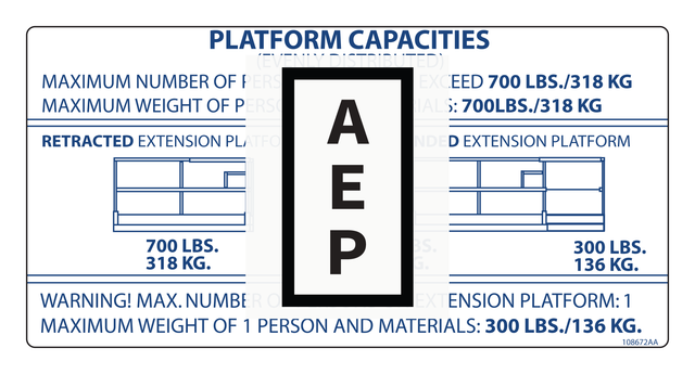 Skyjack 108672 Decal, Platform Cap. 700LB