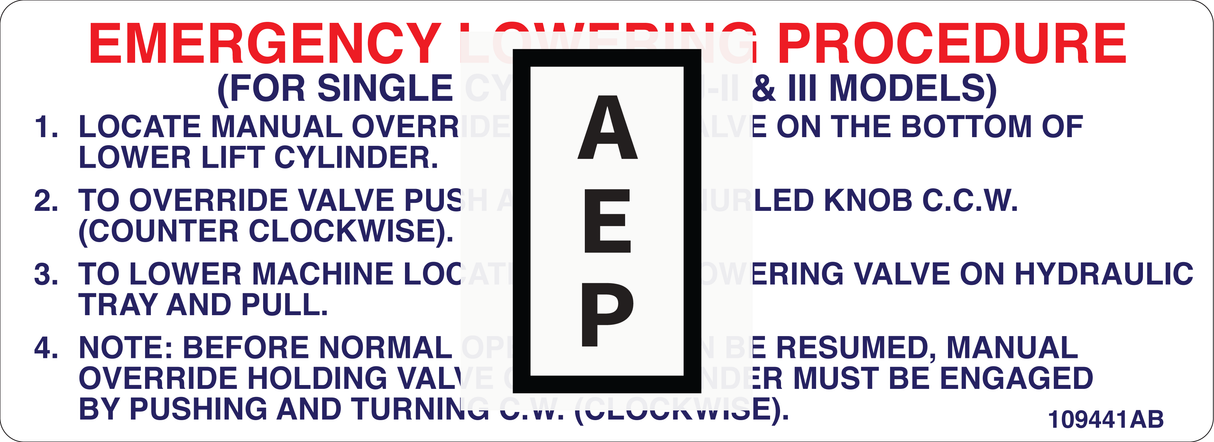 Skyjack 109441 Decal, Emergency Lowering