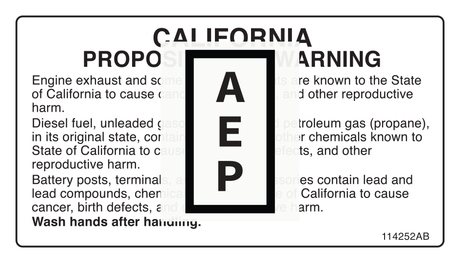 Skyjack 114252 DECAL WARNING CALIF. PROP 65