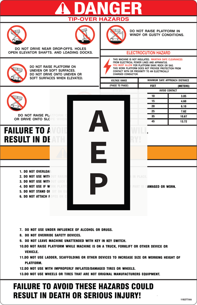 Skyjack 118277 Decal, WARN, DNGR, Caution